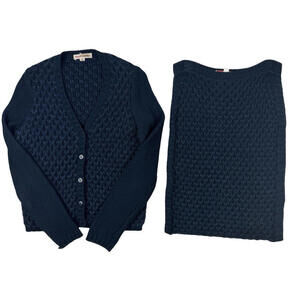 See By Chloe Knit Cardigan Sweater & Skirt Set Navy Blue Size 4 US | 31 W